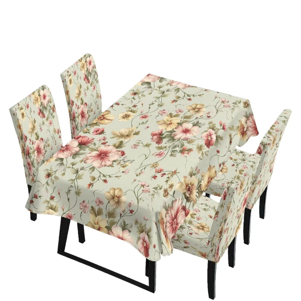 Fitted Tablecloth with Chair Covers Set,Christmas Candle Washable Dining Room Chair Covers Set of 4/6 with Farmhouse Table Cover for Home Hotel Restaurant, 5pcs/7pcs