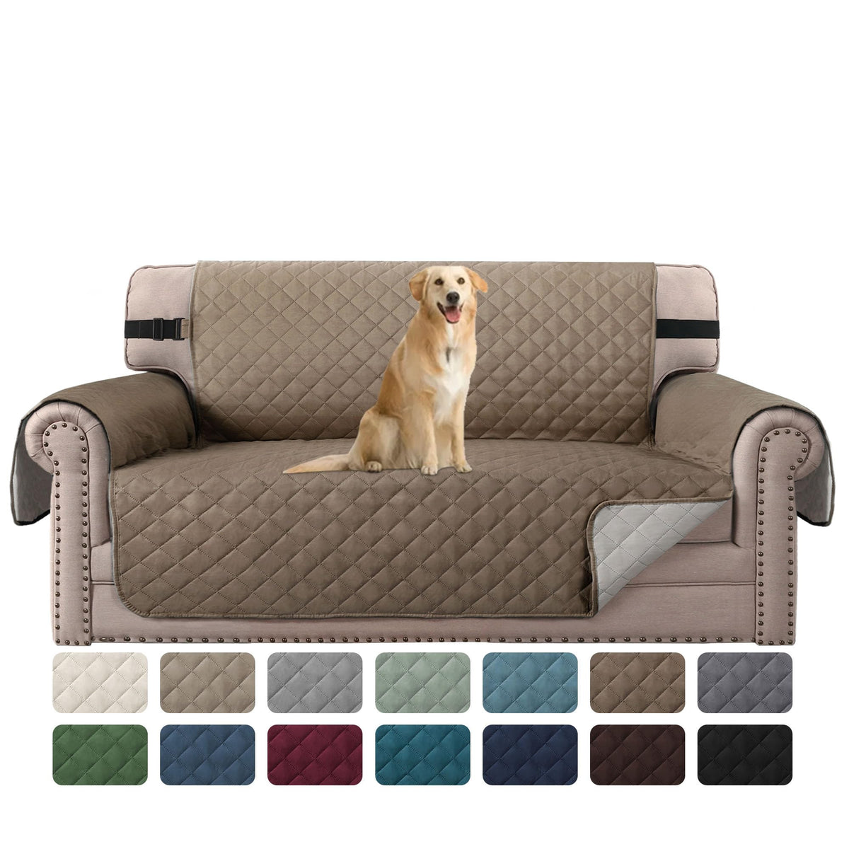 H.VERSAILTEX Reversible Couch Cover for 2 Cushion Couch Water Resistant Loveseat Washable Furniture Cover with Non-Slip Elastic Strap for Dogs, Pets, Kids(Oversized Loveseat, Charcoal Grey)