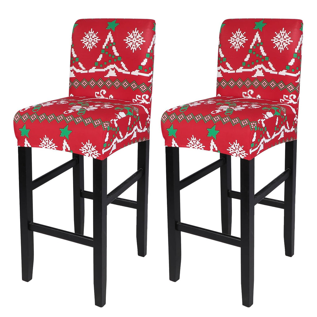 SearchI Bar Stool Covers Set of 4, Stretch Washable Barstool Seat Covers, Counter Height Chair Covers for Kitchen Dining Room Cafe (Beige Linen-Look Print)