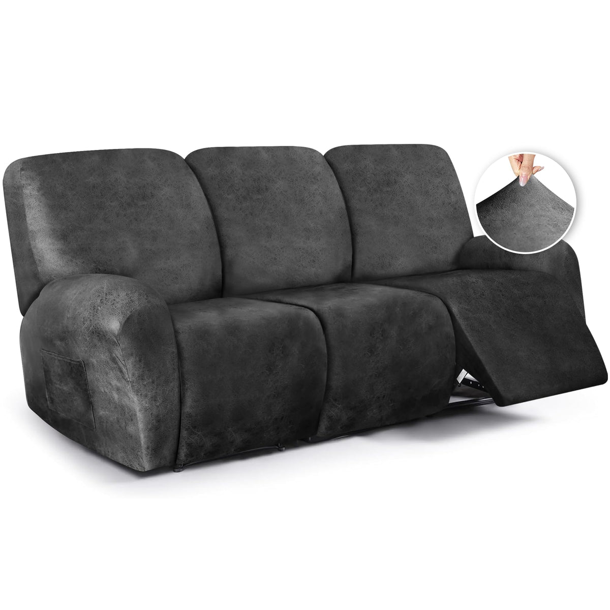 ANARACHON Leather Look Loveseat Recliner Cover, 6-Pieces Stretch Dual Recliner Sofa Covers, Soft Reclining Couch Slipcover, Washable Furniture Protector for Pets (2 Seater,256 Black)