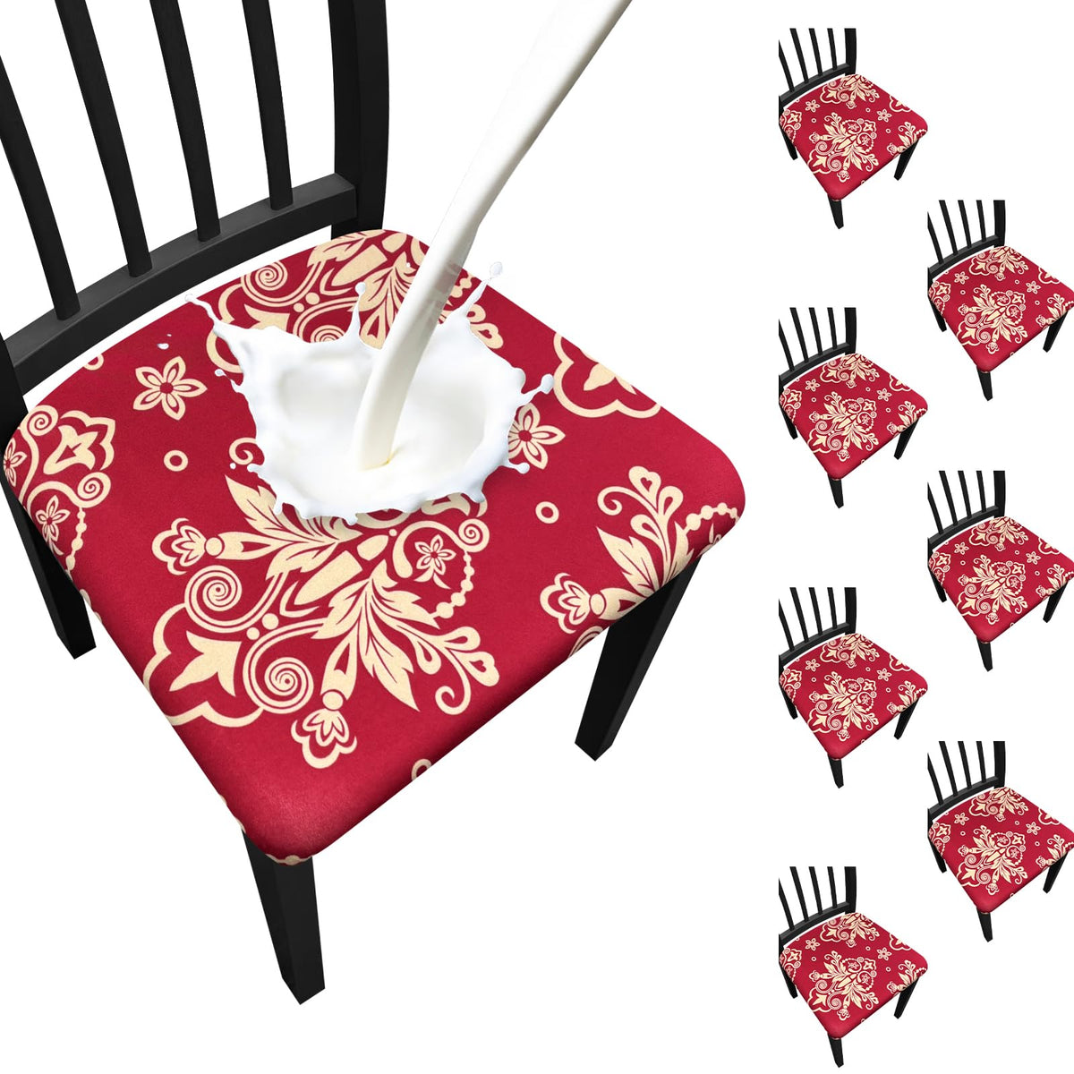Waterproof Dining Chair Seat Covers Set of 6, Stretch Removable Dining Room Seat Covers for Dining Chairs, Kitchen, Hotel, Party