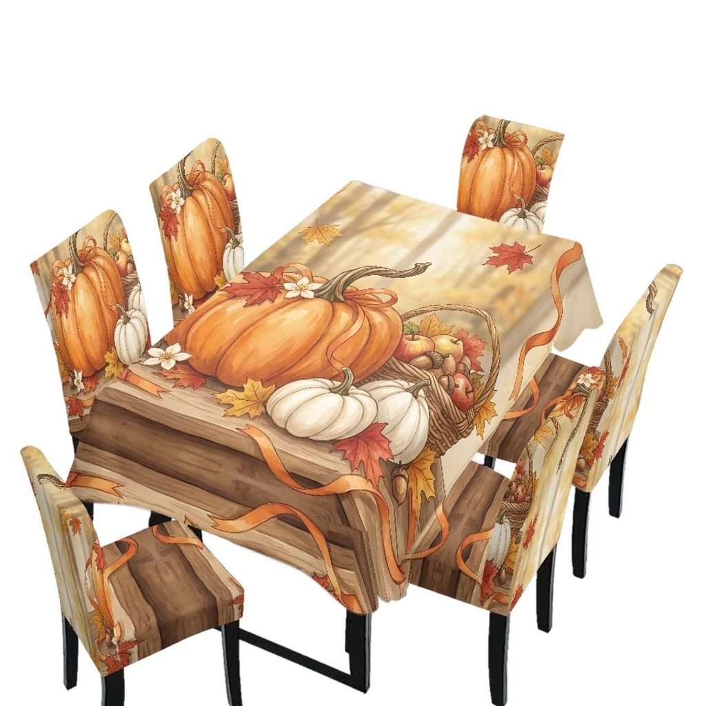 Thanksgiving Rectangle Table Cloth with Dining Chair Cover