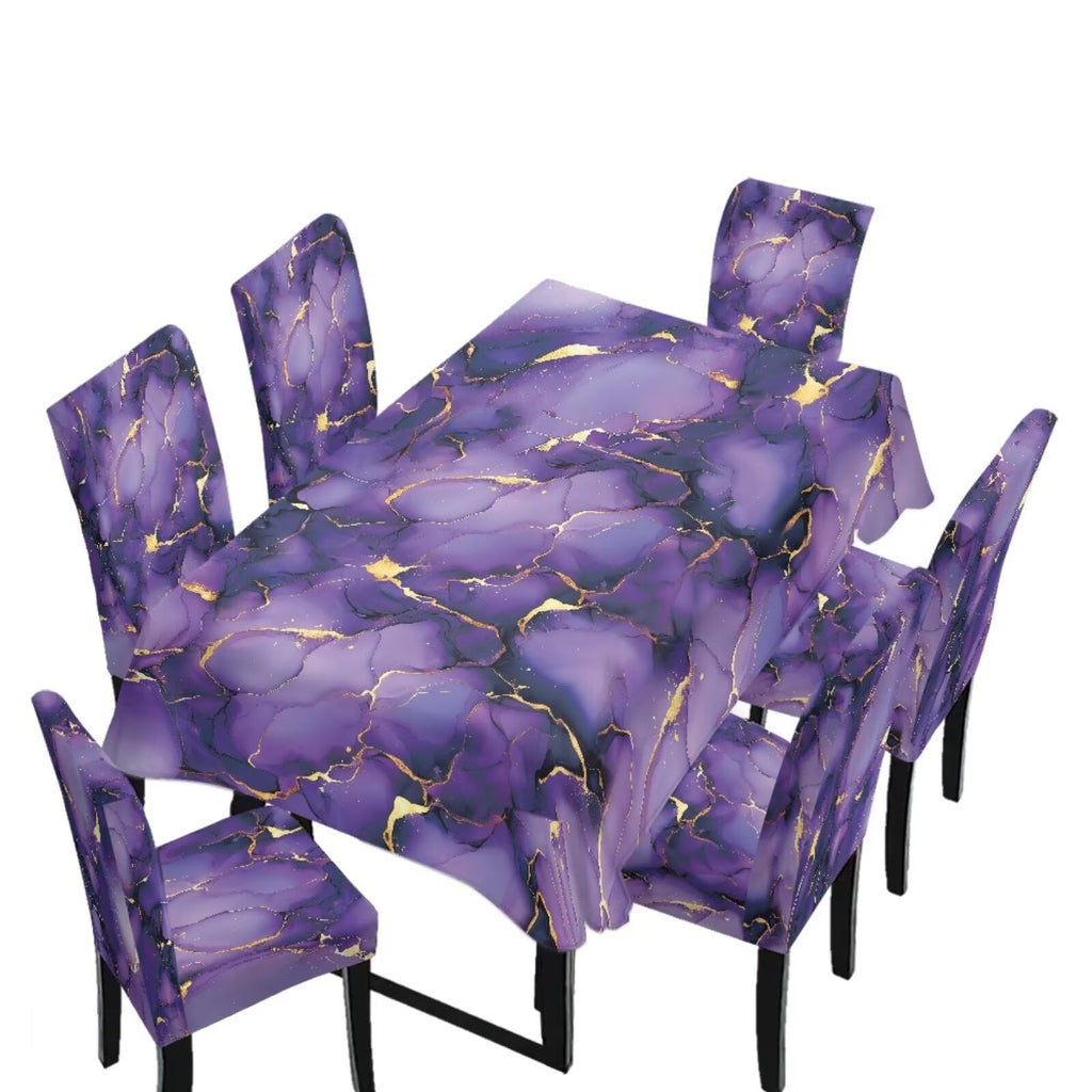 5 Pack Dining Table Cloth Rectangle 4 Seater Includes Kitchen Chair Covers, Stretch Seat Covers for Dining Chairs Anti-dust Washable Table Protector, Tribe Aztec Geometry Print