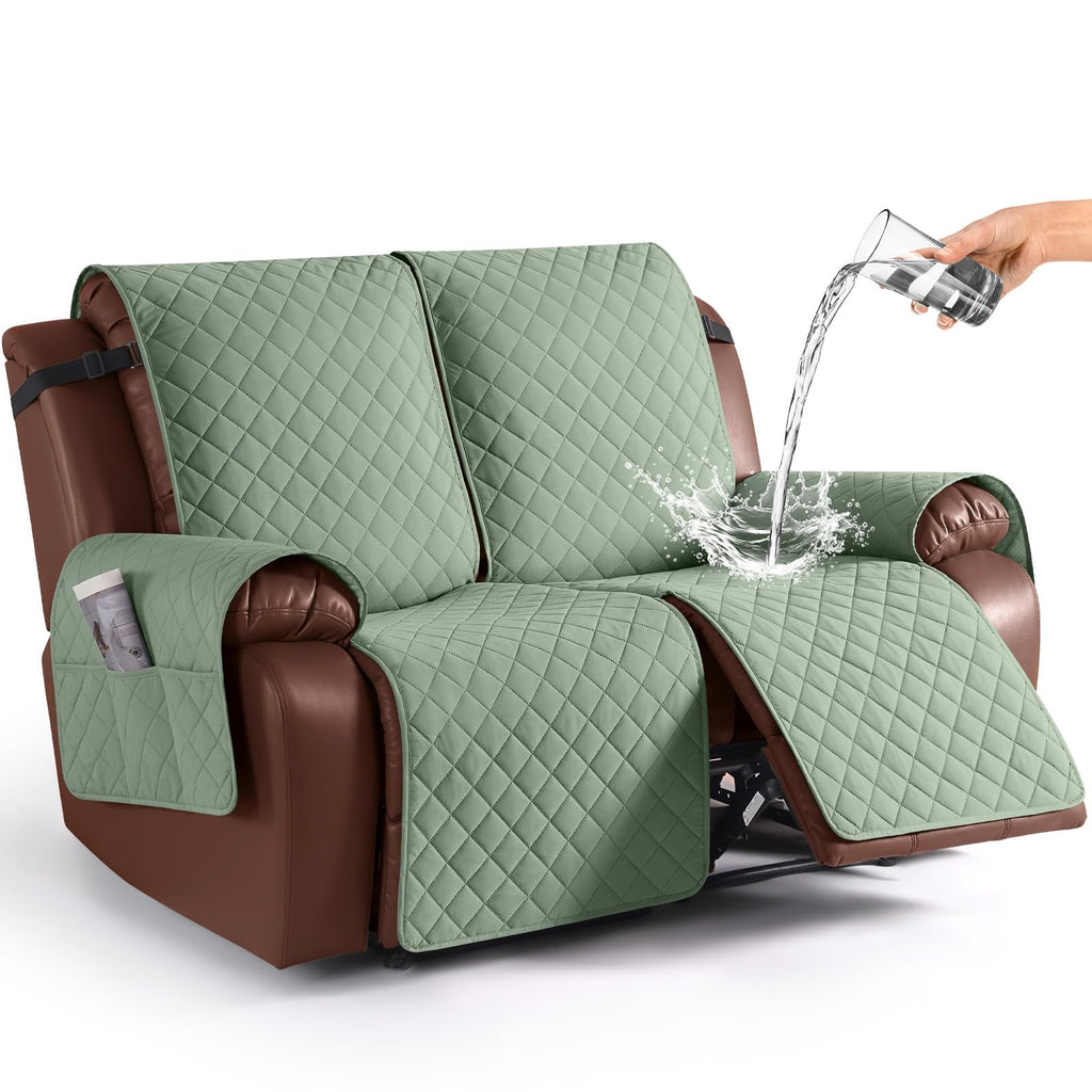 KinCam Waterproof Loveseat Recliner Covers Washable, 2 Seater, Light Gray