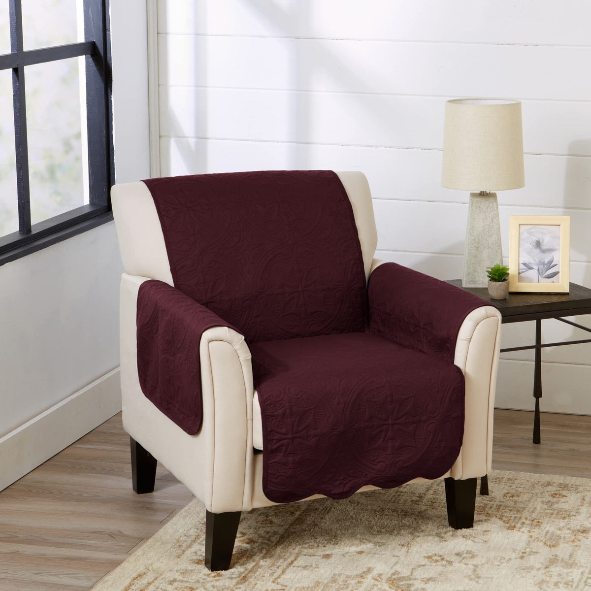 Great Bay Home Reversible Patchwork Sofa Cover - Washable Slipcover Furniture Protector with Elastic Straps - Perfect for Kids & Pets - Box-Stitched Detail (Taupe)