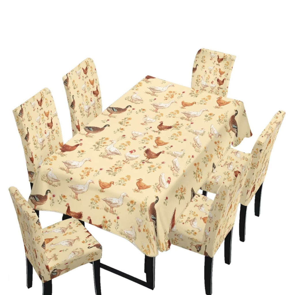 Table Cloth Rectangle Table Set of 7 Include Kitchen Chair Covers and Tablecloths for Dining Room Hotel Banquet, Anti-Scratch Chair Seat Protector Cover, Daisy Hippie Flower Print