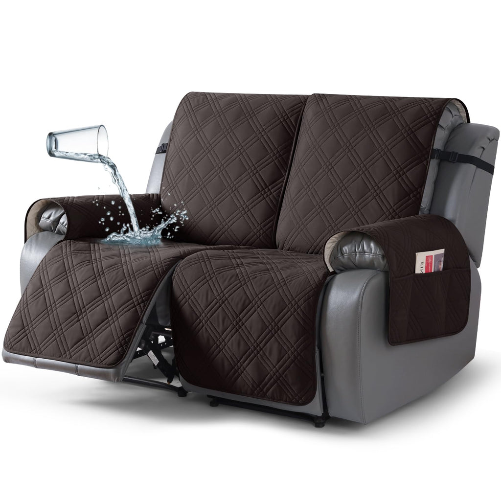 TAOCOCO 100% Waterproof Oversized Loveseat Recliner Cover, Non Slip Split Couch Covers for Reclining Loveseat with Elastic Straps for Kids Pets(Oversized 2 Seater, Chocolate)