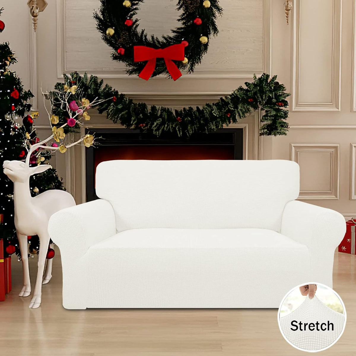 Easy-Going Stretch Loveseat Couch Covers Washable Cream