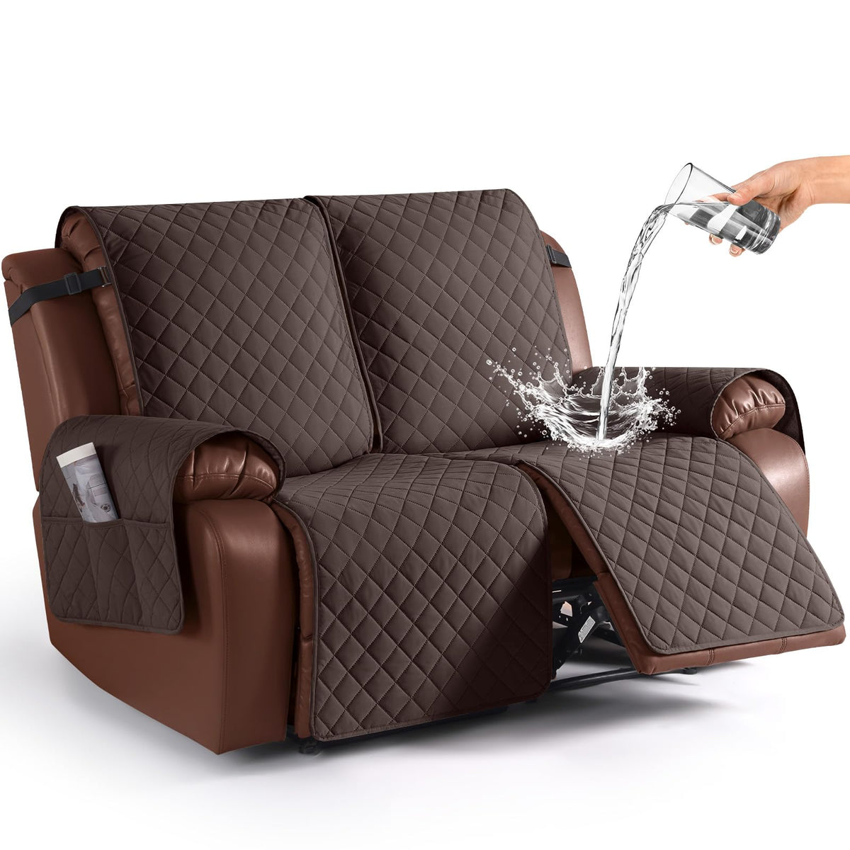 KinCam Waterproof Loveseat Recliner Covers Washable, 2 Seater, Light Gray