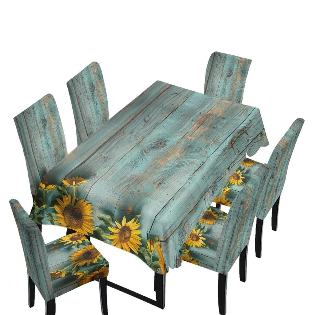 Fall Pumpkin Rectangular Table Cloth & Dining Chair Covers Set of 7, Stain Resistant Wipeable Chair Protectors for Farmhouse Rustic Home Kitchen Party Decor