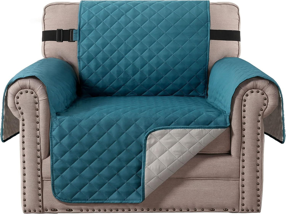 H.VERSAILTEX Reversible Couch Cover for 2 Cushion Couch Water Resistant Loveseat Washable Furniture Cover with Non-Slip Elastic Strap for Dogs, Pets, Kids(Oversized Loveseat, Charcoal Grey)