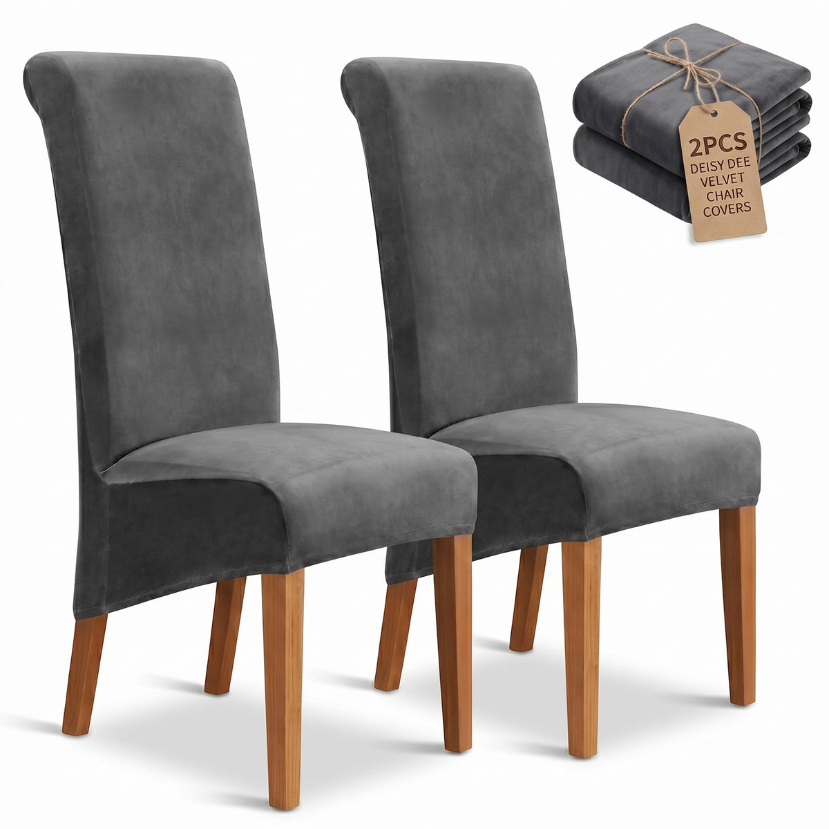 Velvet Dining Chair Covers Set of 2, Extra Large XL Oversized Stretch Parsons Chair Slipcovers for High Back Dining Room Kitchen, Non-Slip Removable Washable Chair Protectors,Khaki