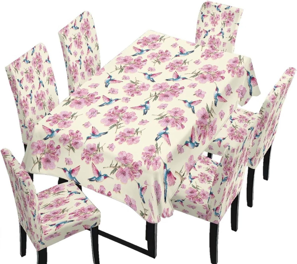 5 Pack Dining Table Cloth Rectangle 4 Seater Includes Kitchen Chair Covers, Stretch Seat Covers for Dining Chairs Anti-dust Washable Table Protector, Tribe Aztec Geometry Print