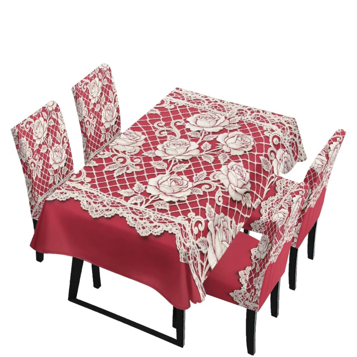 Blue Floral Rectangular Table Cloth & Dining Chair Covers Set of 5, Stain Resistant Wipeable Chair Protectors for Farmhouse Rustic Home Kitchen Party Decor