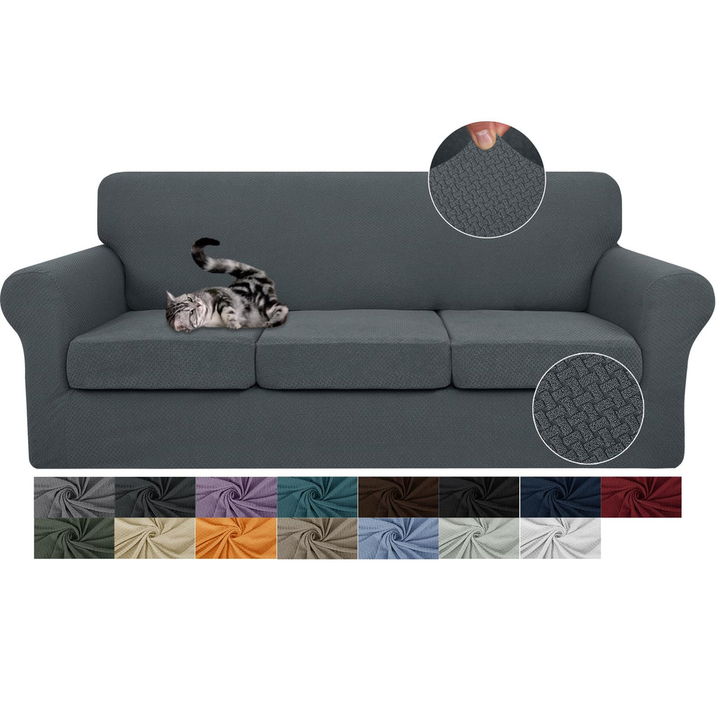 JIVINER 3 Pieces Stretch Couch Covers for 2 Cushion Couch Fitted Thick Loveseat Sofa Slipcover with 2 Seat Cushion Covers for Living Room Pet Dogs (Loveseat, Off White)