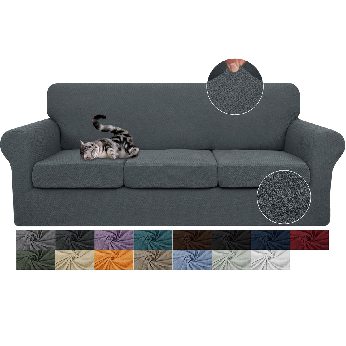 JIVINER 3 Pieces Stretch Couch Covers for 2 Cushion Couch Fitted Thick Loveseat Sofa Slipcover with 2 Seat Cushion Covers for Living Room Pet Dogs (Loveseat, Off White)