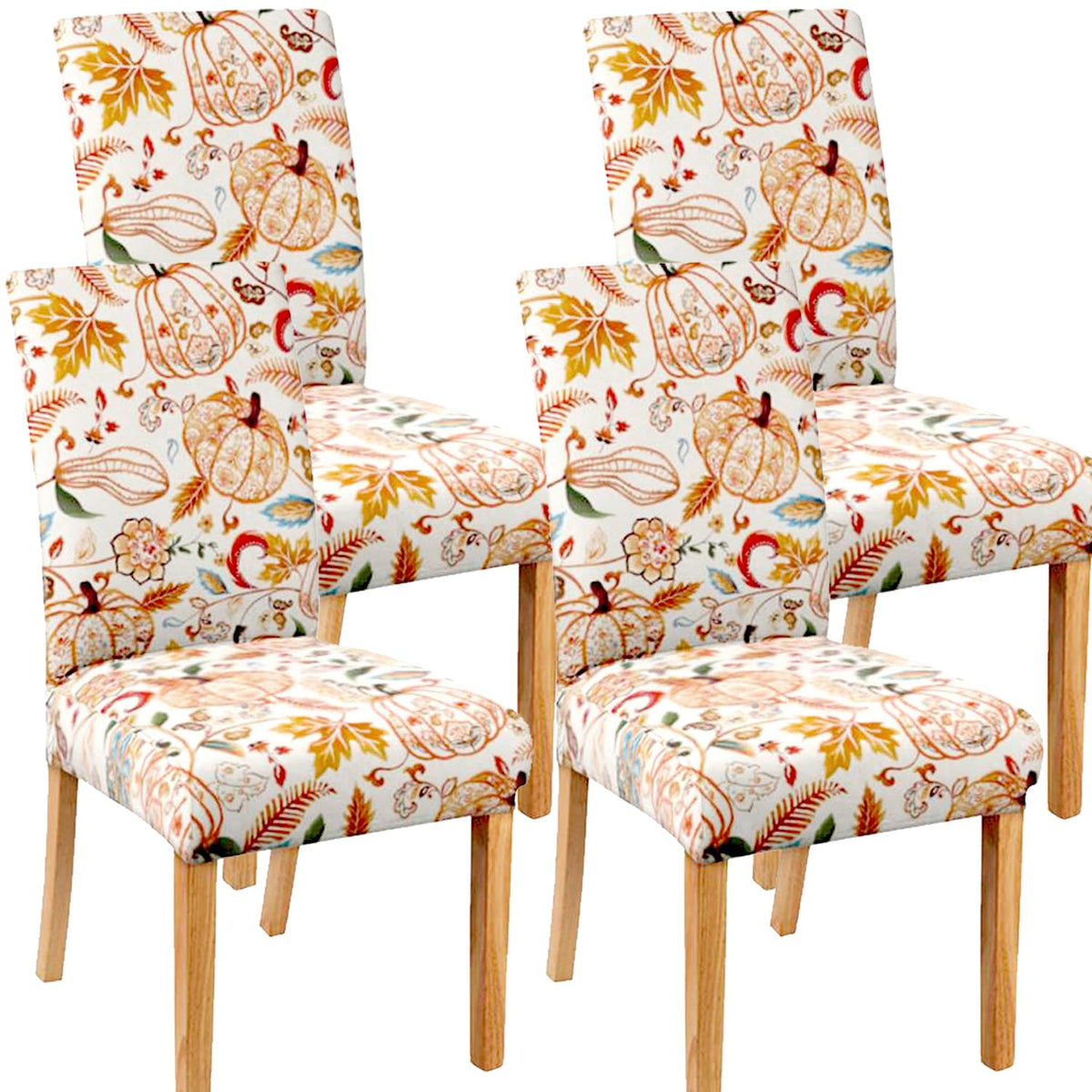 Halloween Chair Covers Set of 4, Fall Pumpkin Black/White Buffalo Plaid Chairs Slipcover for Dining Room, Removable Washable Breathable Cover in the Kitchen Restaurant Holiday Decor