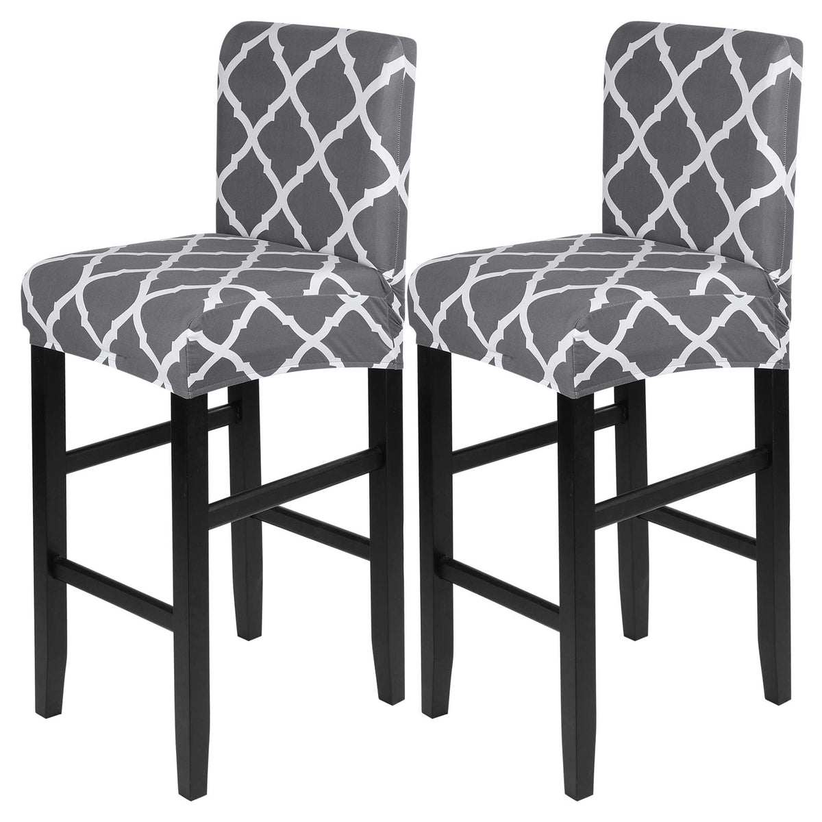 SearchI Bar Stool Covers Set of 4, Stretch Washable Barstool Seat Covers, Counter Height Chair Covers for Kitchen Dining Room Cafe (Beige Linen-Look Print)