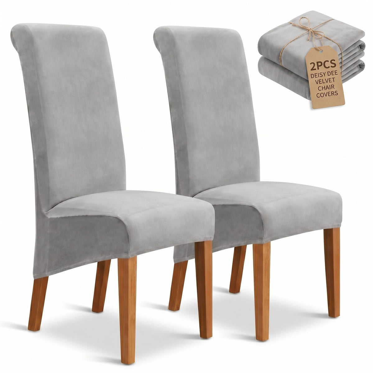 Velvet Dining Chair Covers Set of 2, Extra Large XL Oversized Stretch Parsons Chair Slipcovers for High Back Dining Room Kitchen, Non-Slip Removable Washable Chair Protectors,Khaki