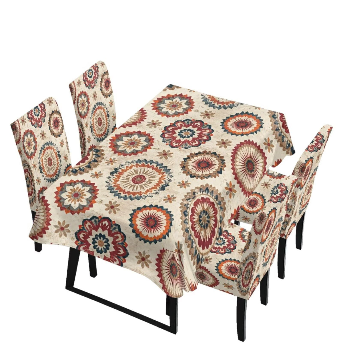 Stain Resistant Tablecloths and Dining Seat Covers Set of 5, Kitchen Chair Slipcovers Washable Table Slipcover Chair Seat Covers for Kitchen Restaurant, Chicken Cactus Print