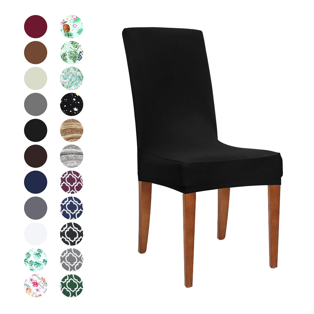 Obstal Black Stretch Spandex Dining Room Chair Covers ?Set of 4 Universal Removable Washable Chair Seat Slipcovers Protector for Kitchen, Ceremony, Wedding, Banquet, Hotel and Party