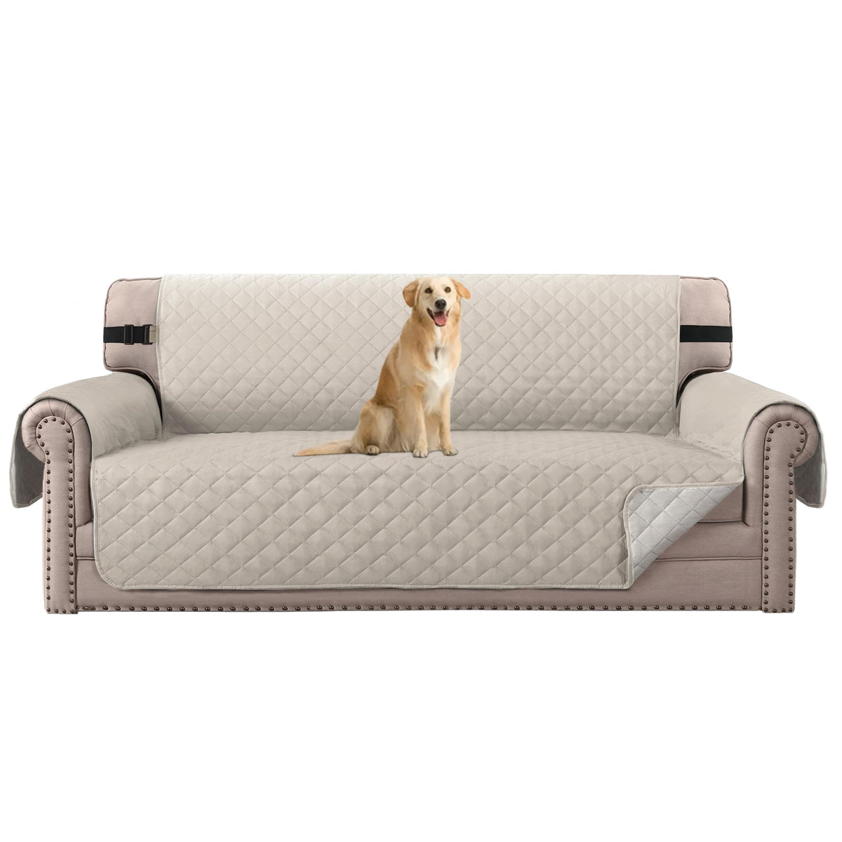 H.VERSAILTEX Reversible Couch Cover for 2 Cushion Couch Water Resistant Loveseat Washable Furniture Cover with Non-Slip Elastic Strap for Dogs, Pets, Kids(Oversized Loveseat, Charcoal Grey)