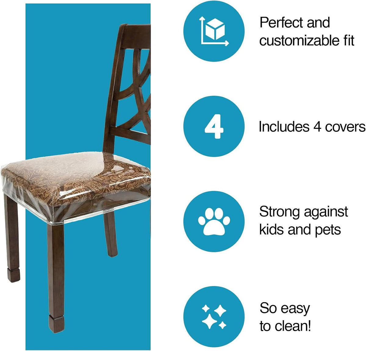 Plastic Chair Covers, Seat Protectors, Vinyl, Fits 16-18 Inch, 4 Pack Set