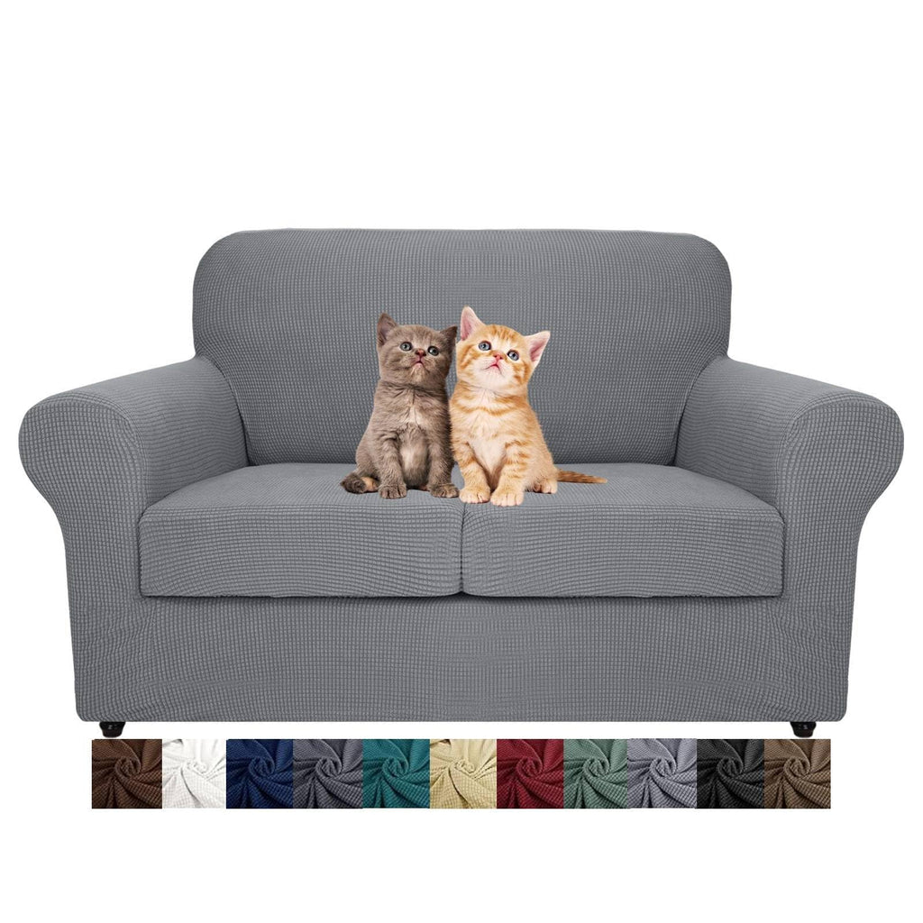 MAXIJIN 2 Piece Couch Covers for 2 Cushion Couch Super Stretch Loveseat Slipcover Dogs Pet Proof Fitted Furniture Protector Spandex Non Slip Sofa Love Seat Cover Washable (Loveseat, Gray)