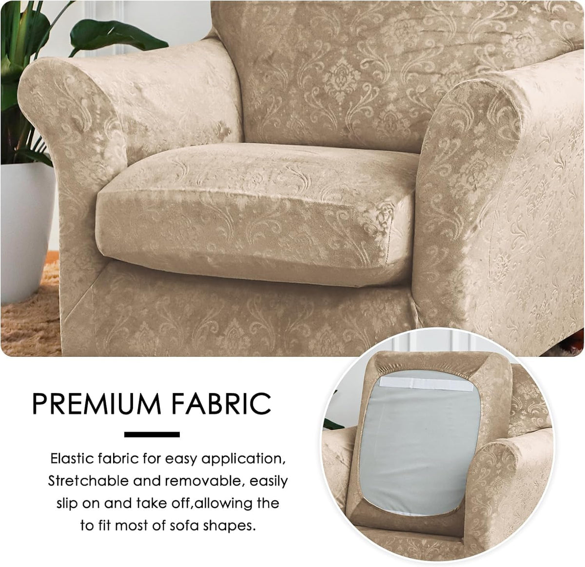 3 Pieces Sofa Covers for 2 Cushion Couch Velvet Embossing Camel Stretch Loveseat Couch Slipcovers with 2 Cushions Washable