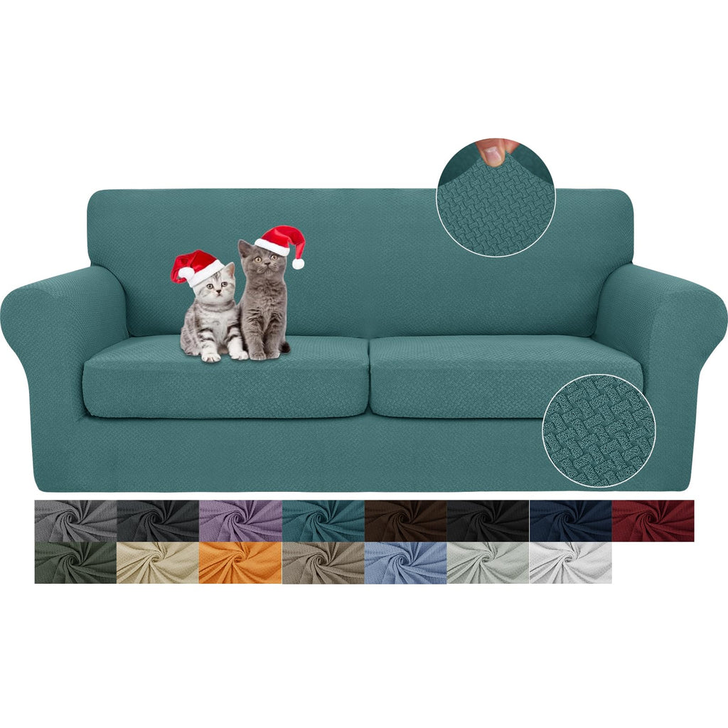 JIVINER 3 Pieces Stretch Couch Covers for 2 Cushion Couch Fitted Thick Loveseat Sofa Slipcover with 2 Seat Cushion Covers for Living Room Pet Dogs (Loveseat, Off White)