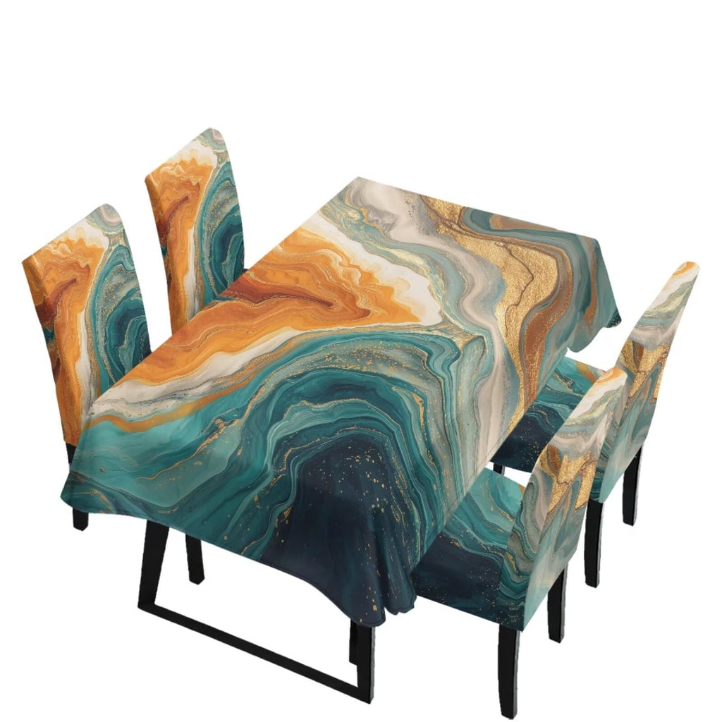Table Cloth Rectangle Table Set of 5 Include Dining Chair Covers and Tablecloths for Dining Room Banquet, Anti-Scratch Chair Seat Protector Cover, Hummingbird Sunflower Tribe Print