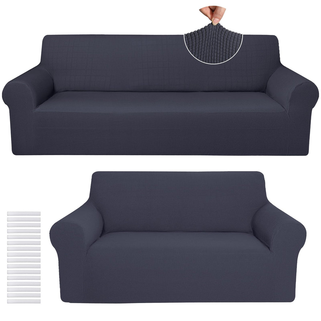Peryiter 2 Pcs Couch and Loveseat Sofa Covers,Navy Blue,Milk Silk