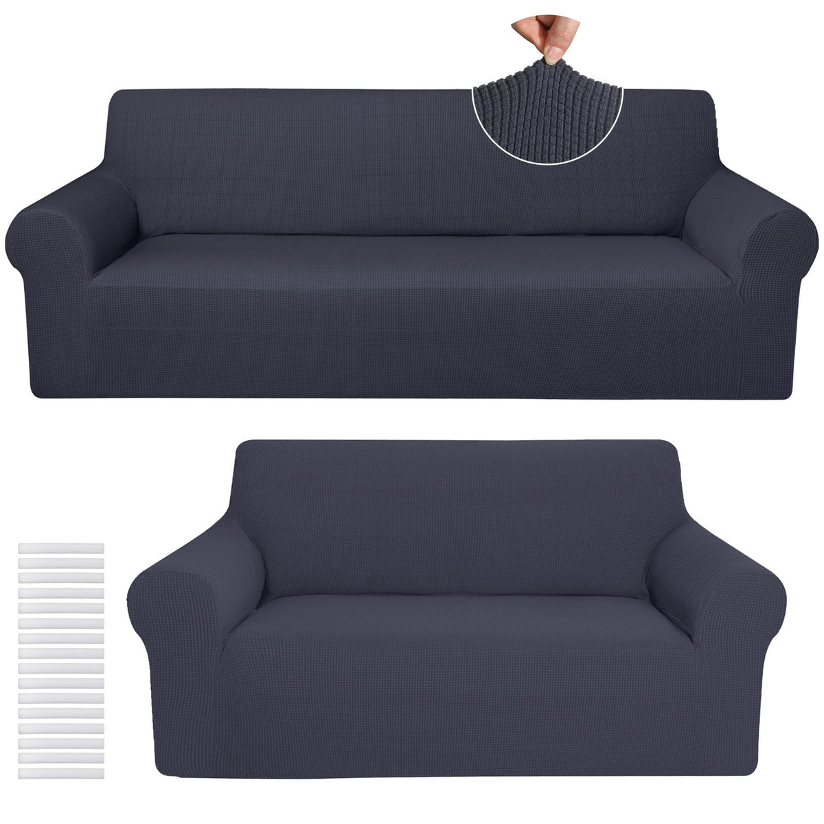 Peryiter 2 Pcs Couch and Loveseat Sofa Covers,Navy Blue,Milk Silk