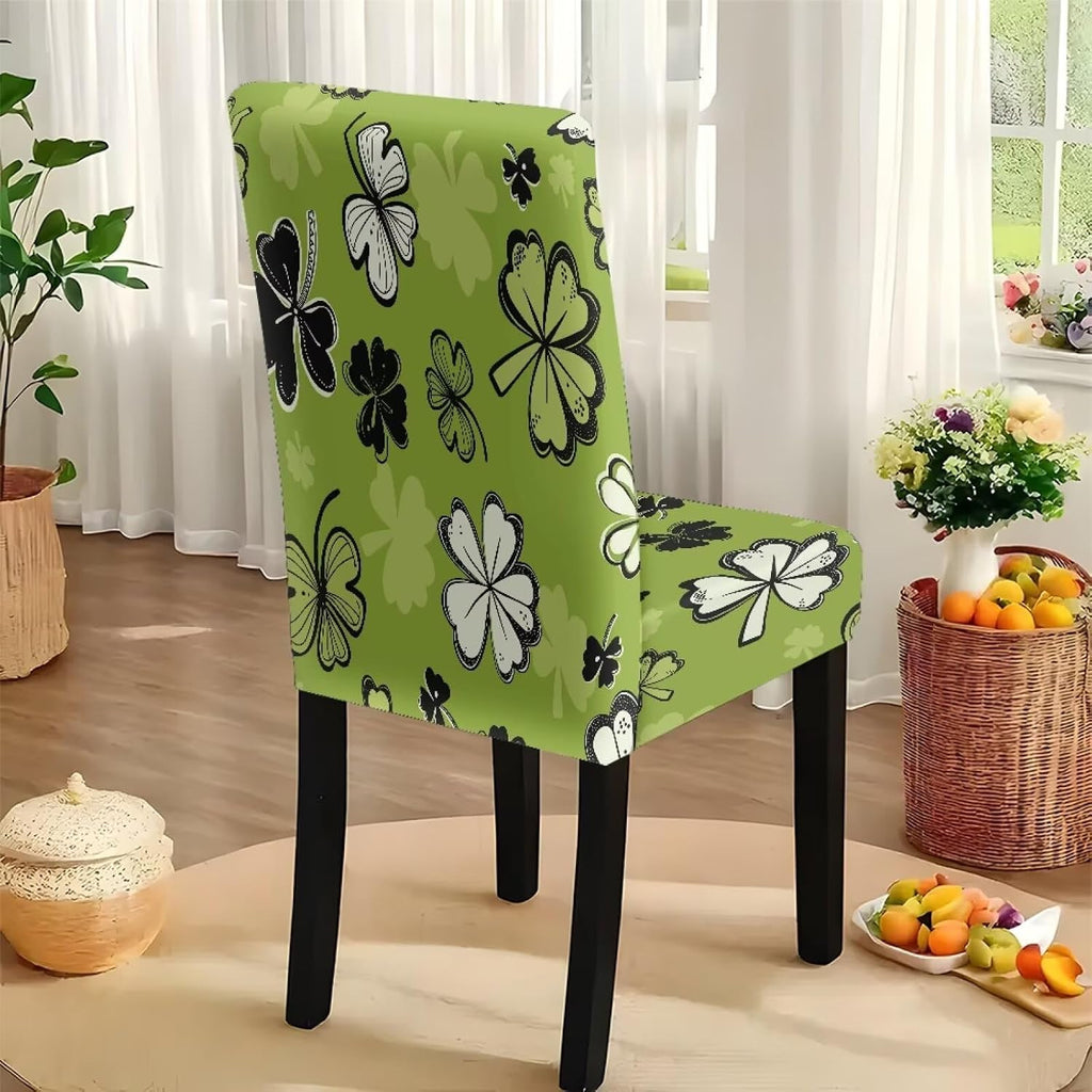 ZDCUSTOM St Patricks Day Table Cloth and Chair Cover Set of 4 Light Green Tablecloths Rectangular Clover Chair Covers for Dining Chairs Stain Resistant Decoration