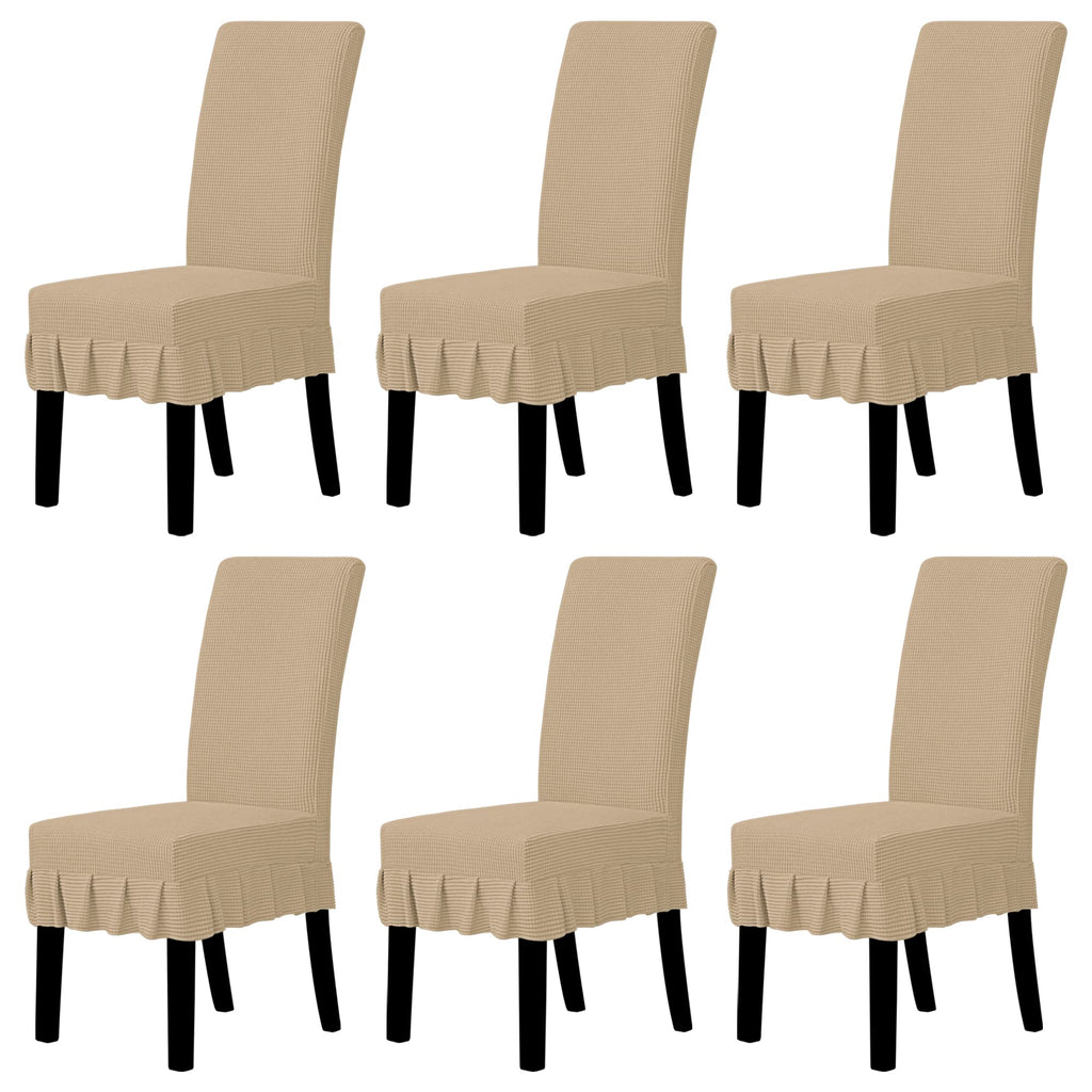 Easy-Going 2 PCS Stretch Dining Room Chair Covers with Skirt, Light Gray