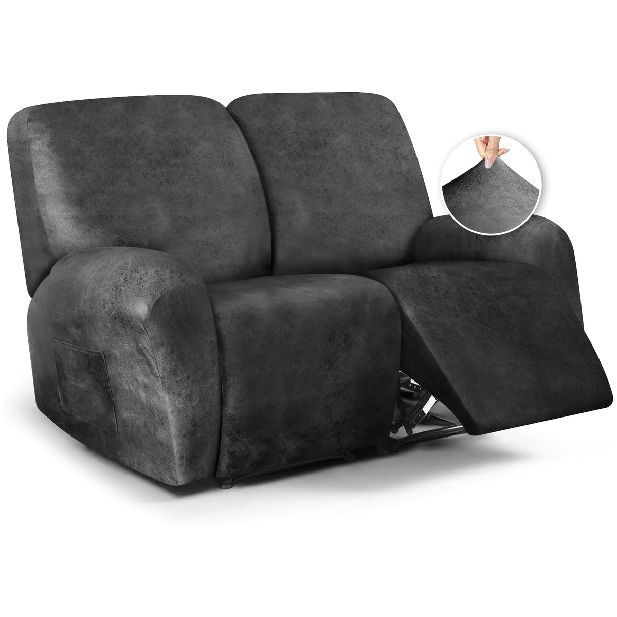 ANARACHON Leather Look Loveseat Recliner Cover, 6-Pieces Stretch Dual Recliner Sofa Covers, Soft Reclining Couch Slipcover, Washable Furniture Protector for Pets (2 Seater,256 Black)