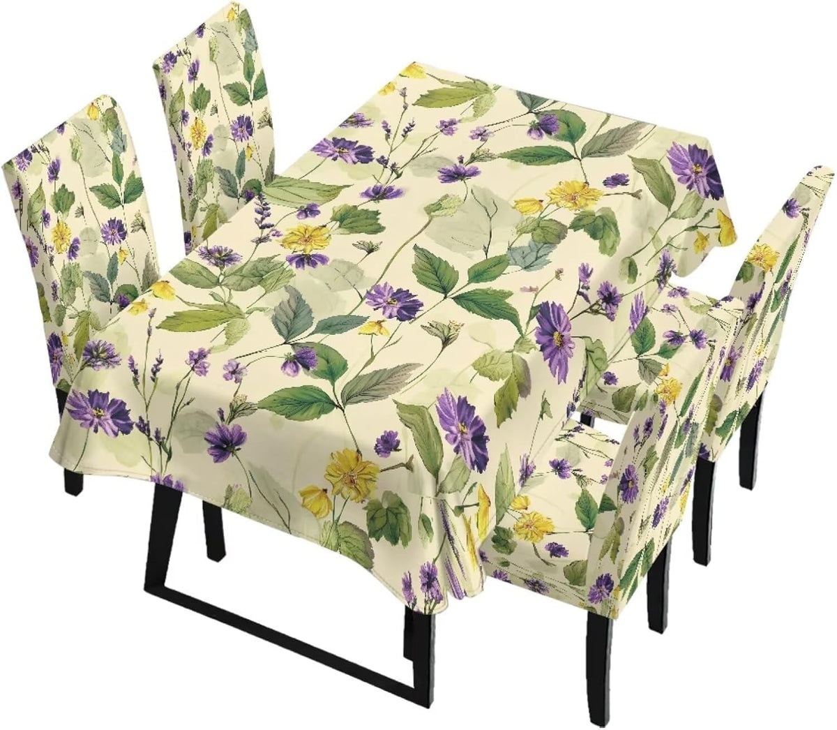 5 Pack Dining Table Cloth Rectangle 4 Seater Includes Kitchen Chair Covers, Stretch Seat Covers for Dining Chairs Anti-dust Washable Table Protector, Tribe Aztec Geometry Print