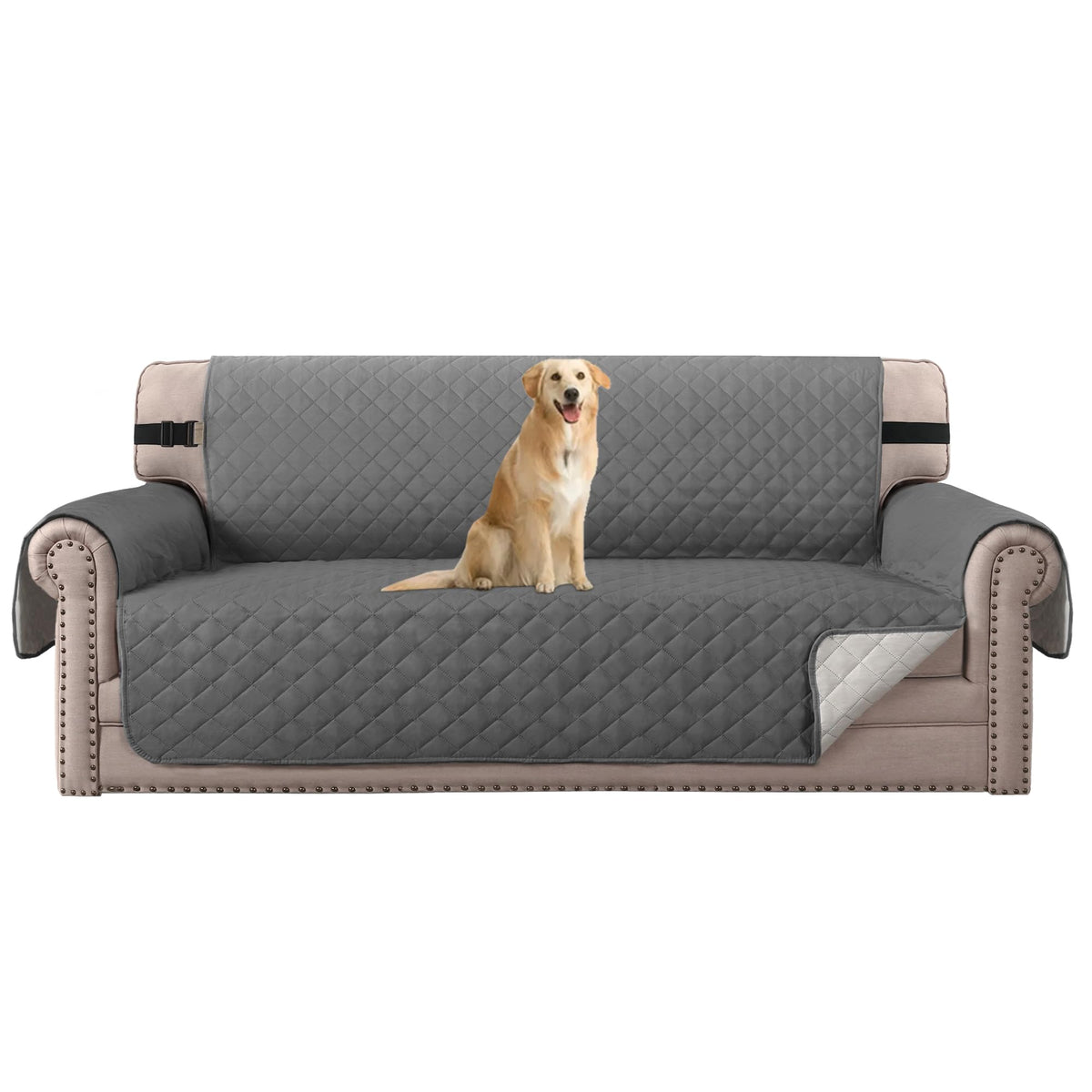 H.VERSAILTEX Reversible Couch Cover for 2 Cushion Couch Water Resistant Loveseat Washable Furniture Cover with Non-Slip Elastic Strap for Dogs, Pets, Kids(Oversized Loveseat, Charcoal Grey)