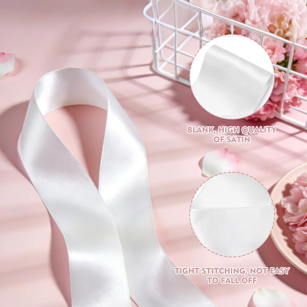 6 Pcs Blank White Satin Sashes for DIY Crafts and Party Favors