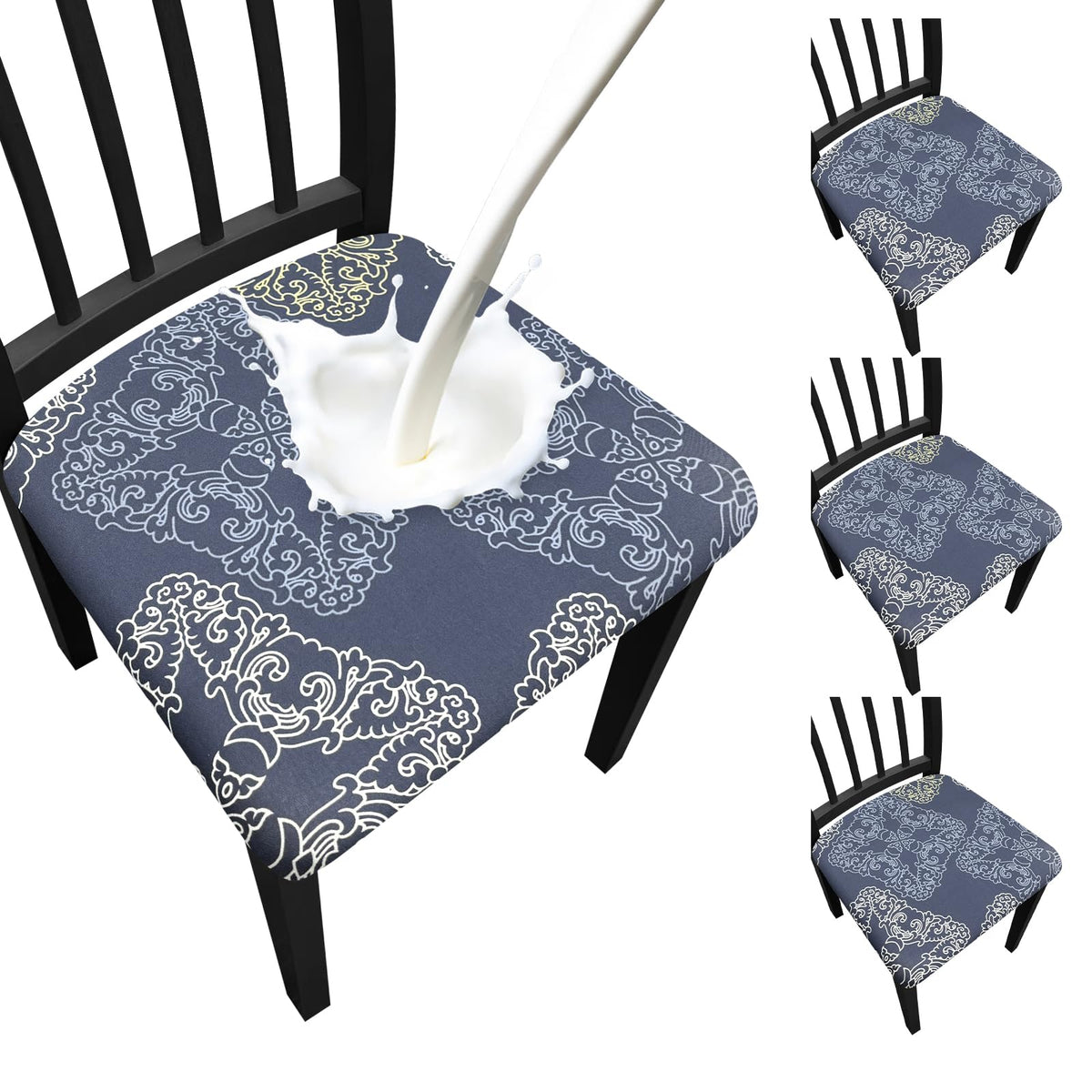 Waterproof Dining Chair Seat Covers Set of 6, Stretch Removable Dining Room Seat Covers for Dining Chairs, Kitchen, Hotel, Party