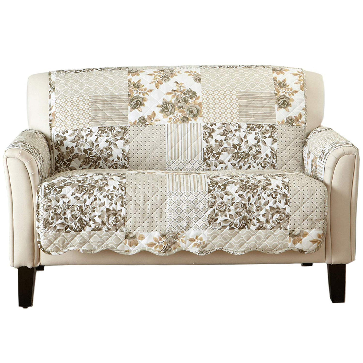 Great Bay Home Reversible Patchwork Sofa Cover - Washable Slipcover Furniture Protector with Elastic Straps - Perfect for Kids & Pets - Box-Stitched Detail (Taupe)