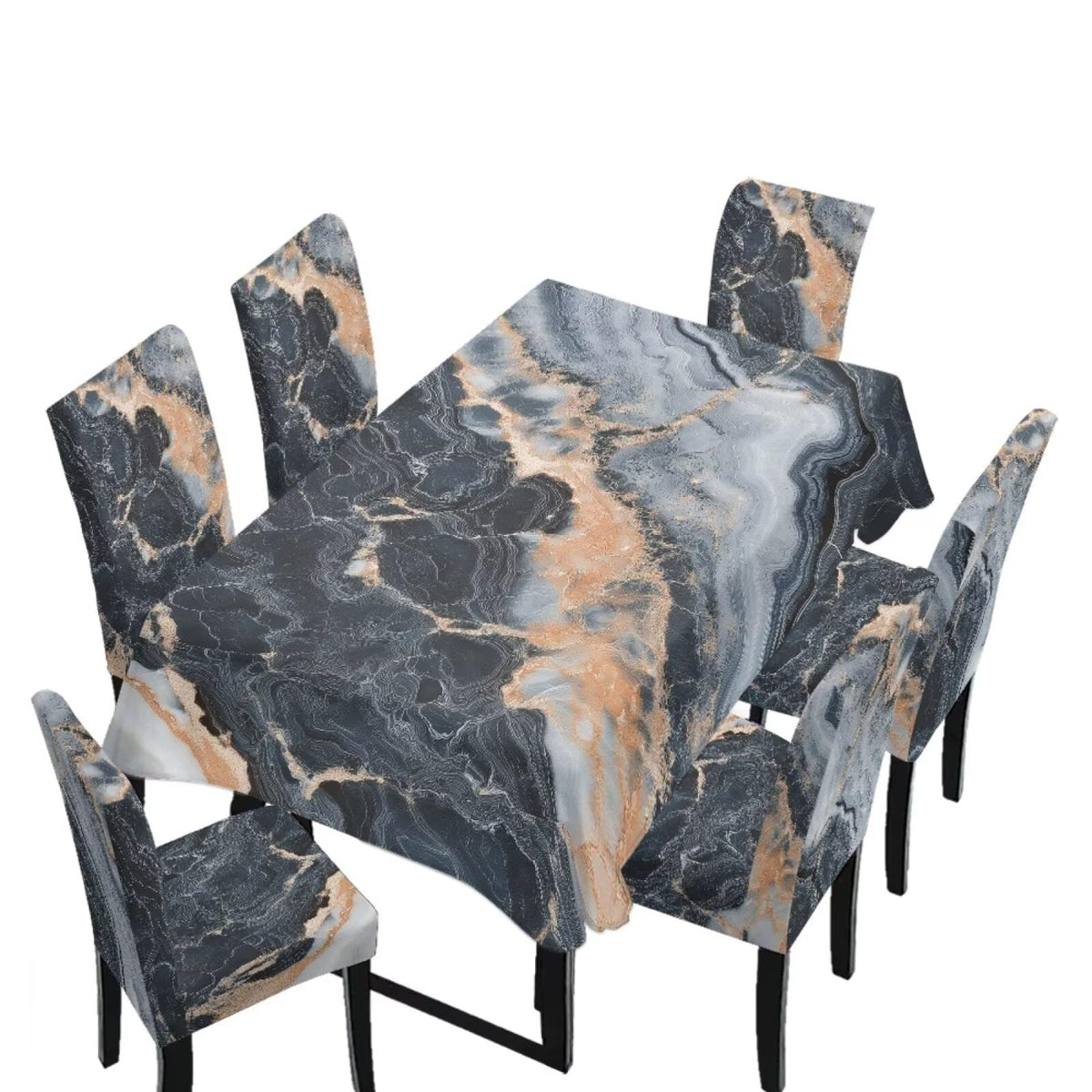 Table Cloth Rectangle Table Set of 7 Include Kitchen Chair Covers and Tablecloths for Dining Room Hotel Banquet, Anti-Scratch Chair Seat Protector Cover, Daisy Hippie Flower Print