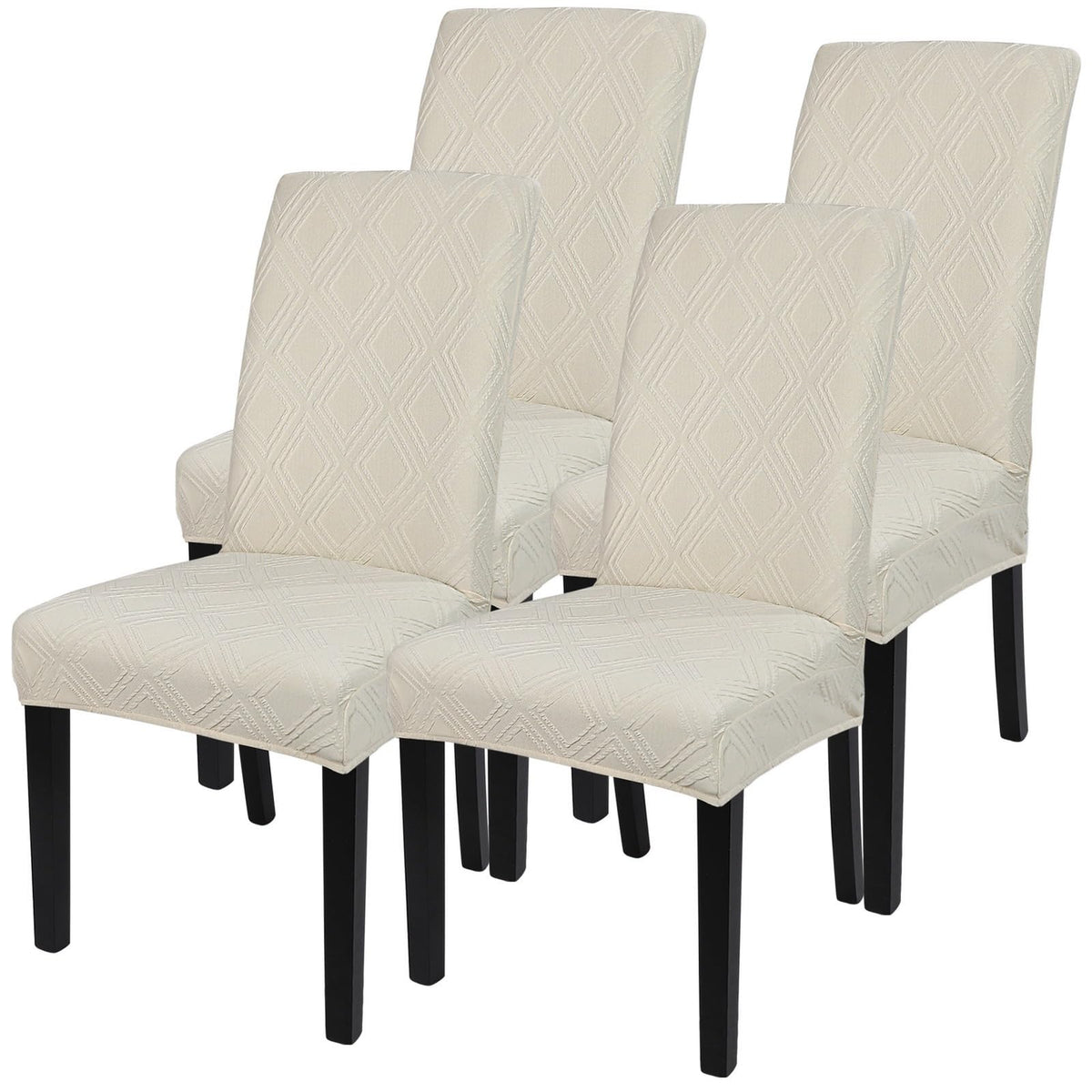 SearchI Chair Covers Slipcovers Set of 4, Spandex Super Fit Stretch Removable Washable Kitchen Parsons Protector for Dining Room,Hotel,Ceremony,Beige+Flowers