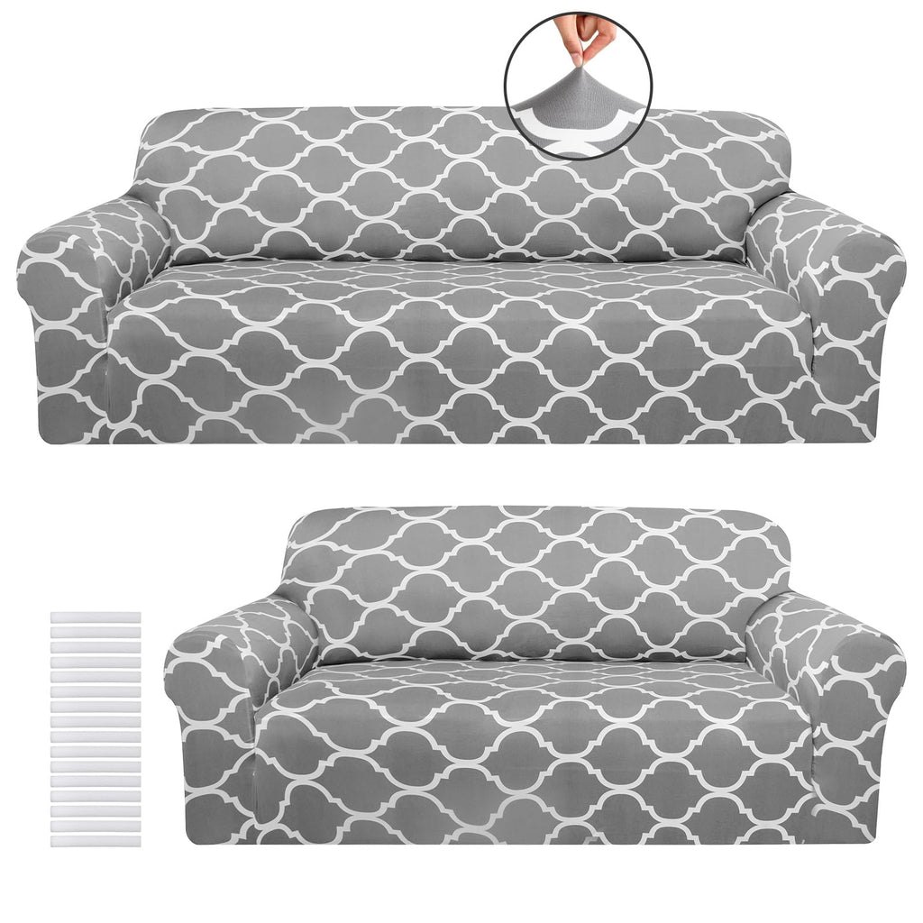 Peryiter 2 Pcs Dark Gray Couch and Loveseat Sofa Covers,2 Size