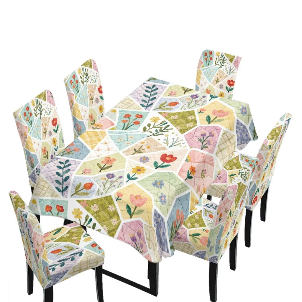 5 Pcs Table Cover Chair Covers Set Coloful Floral Dustproof Kitchen Seat Covers Set of 4 with Table Cover for Home Decor Soft Furniture Protector for Wedding Party Banquet