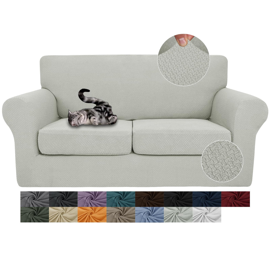 JIVINER 3 Pieces Stretch Couch Covers for 2 Cushion Couch Fitted Thick Loveseat Sofa Slipcover with 2 Seat Cushion Covers for Living Room Pet Dogs (Loveseat, Off White)