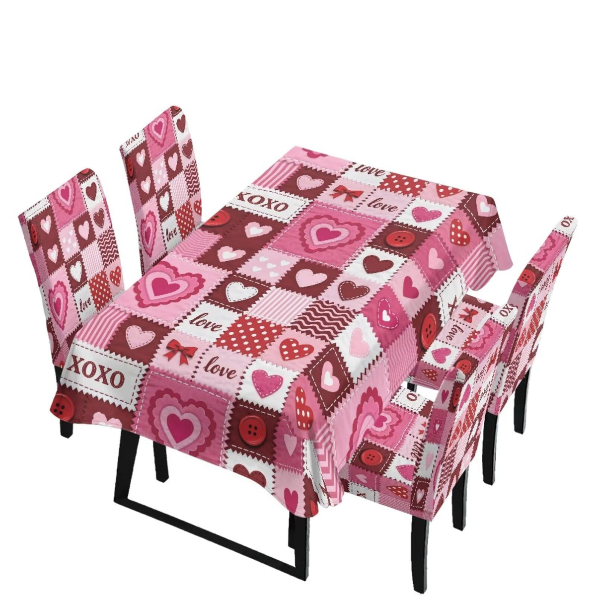 Dining Room Chair Cover and Tablecloths 7 Pack, Stain Resistant Stretch Kitchen Chair Seat Slipcovers Anti-Wrinkle Table Protector for Party, Pastoral Rose Flower Stripes Print Green
