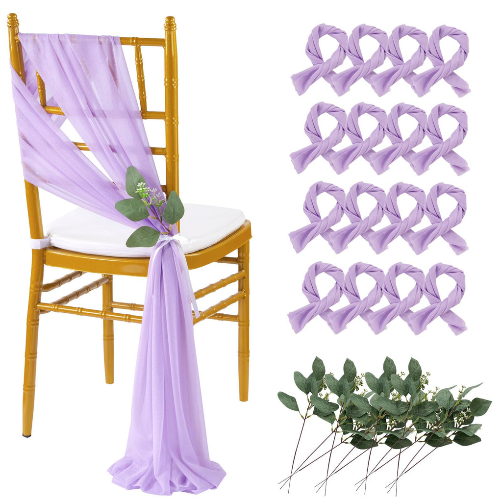 QueenDream White Chair Sashes Wedding Aisle Decorations: 24 Packs 8ft Long Draping Fabric Sheer Church Chair Cover Bulk for Party Banquet