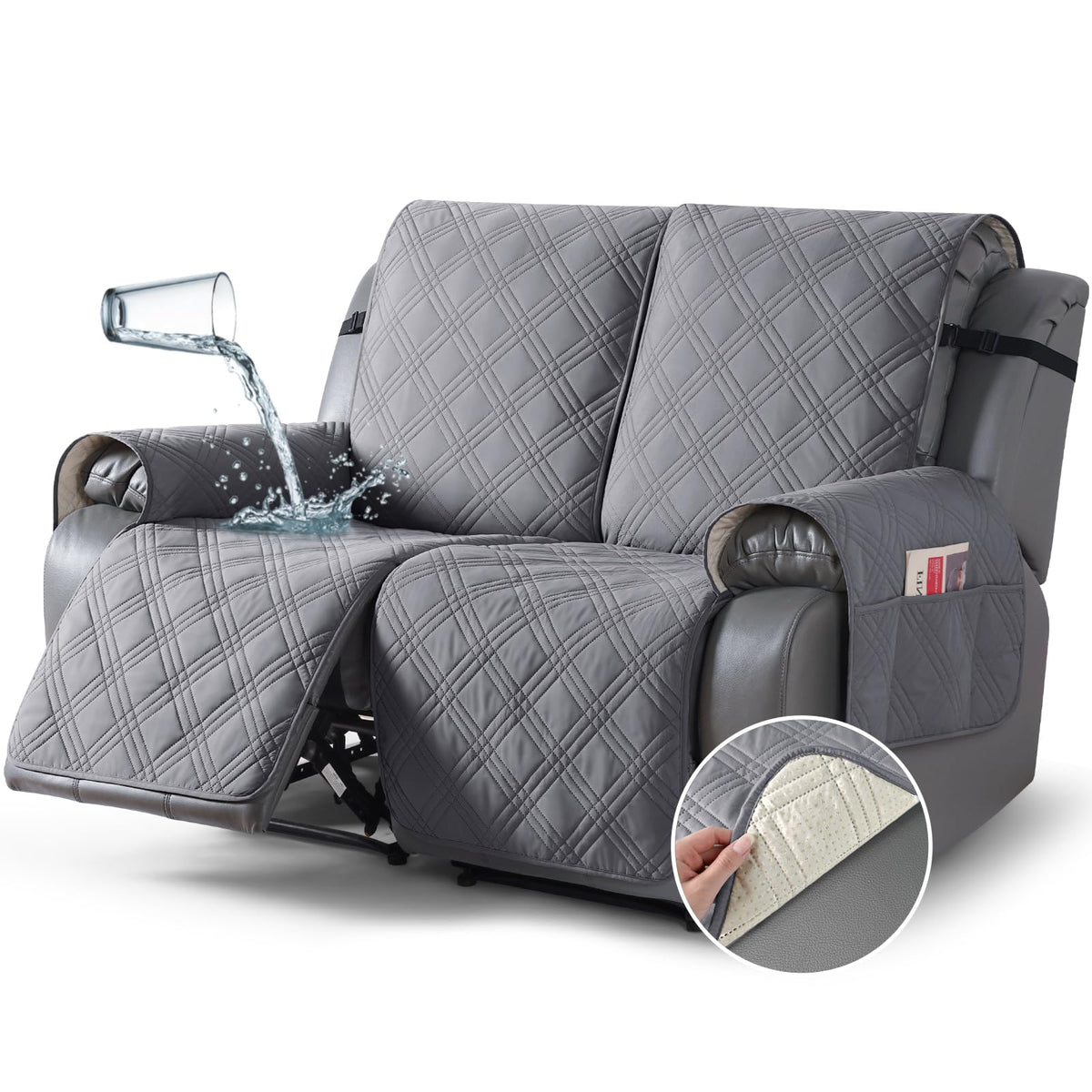 TAOCOCO 100% Waterproof Oversized Loveseat Recliner Cover, Non Slip Split Couch Covers for Reclining Loveseat with Elastic Straps for Kids Pets(Oversized 2 Seater, Chocolate)
