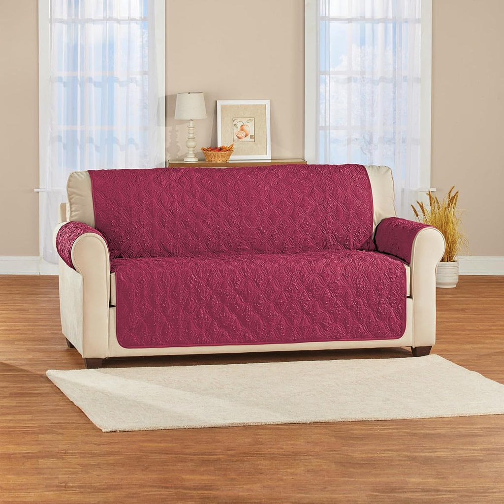 Collections Etc Embossed Ogee Pattern Quilted Furniture Cover Burgundy Loveseat